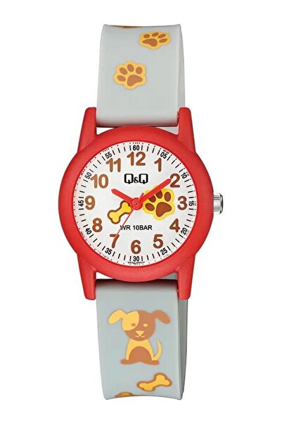 Q&Q Children's Gray Dog Patterned Plastic Cord Patterned Dial Wristwatch 2 Ye...