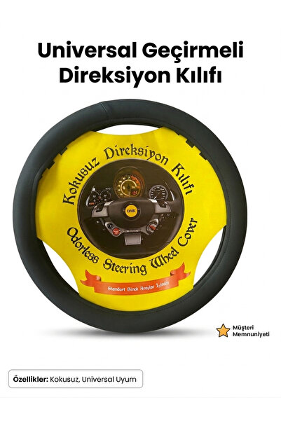 Universal Geçirmeli Direksiyon Kılıfı - Dikişsiz, Kokusuz Kaymaz Siyah