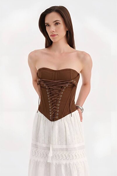 tw3 Corset de damă cu design cu dantelă în față și secțiune acoperită la piept