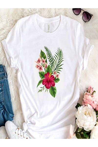 COZYWEAR Floral Patterned White Oversize T-Shirt