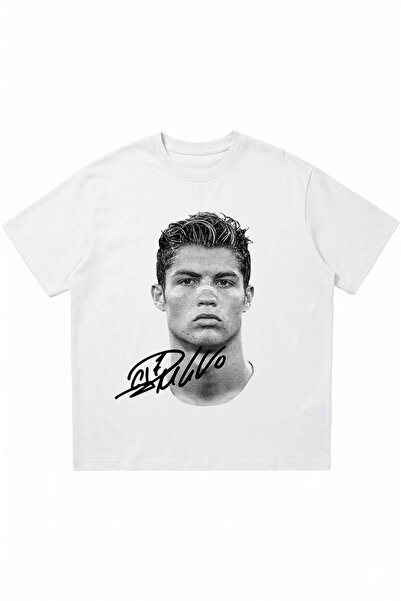 DASH WEAR تي شيرت أبيض كبير الحجم برقبة دائرية مطبوع عليه نجمة برتغالية عتيقة...