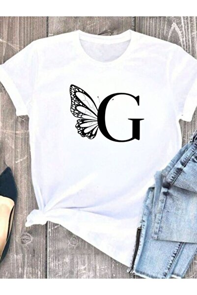 COZYWEAR White T-Shirt with Butterfly Detail and Letter g Print