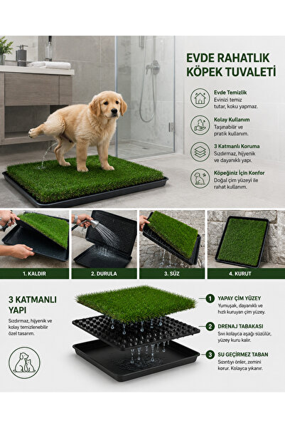 Black Gold Büyük Boy Köpek Çim Tuvaleti 80x60 Yıkanabilir 3 Katmanlı Eğitim T...