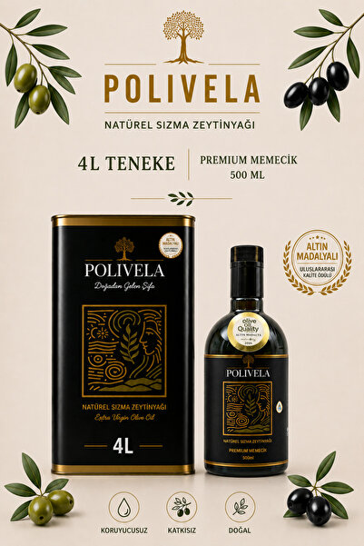 Polivela Natürel Sızma Zeytinyağı 4 L Teneke Erken Hasat Soğuk Sıkım + Premiu...