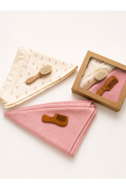 VERONA TARZ Premium Newborn Baby Gift Box with Muslin and Combed Cotton Blanket, Comb, 4-Piece Set, Organic Cotton