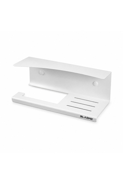 Blaene Premium Shelved Toilet Paper Holder with Adhesive and Screw Mounting for Stainless Steel, No Drilling Required, White - BTH-006