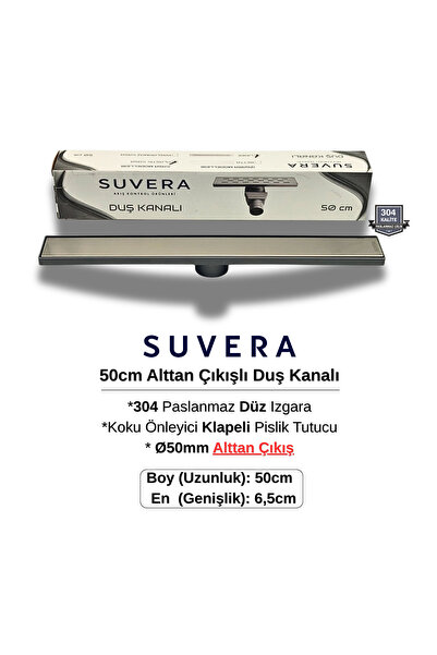 Suvera 50CM 304 Paslanmaz Izgaralı (Alttan Çıkışlı) Koku Önleyici Klapeli Duş...