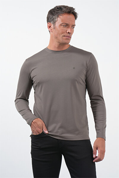 İmza Khaki Crew Neck Long Sleeve Knitted Standard Fit Stretchy Sweatshirt 101...