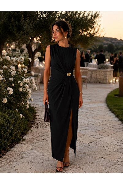 EFİL Rochie midi drapată cu accesorii metalice
