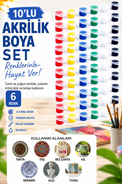 kutuTR 10 Adet 6'lı Akrilik Boya Seti