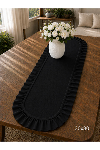 ŞAH TEXTILE DESIGN 30x80 sık fırfırlı oval runner, konsol örtüsü