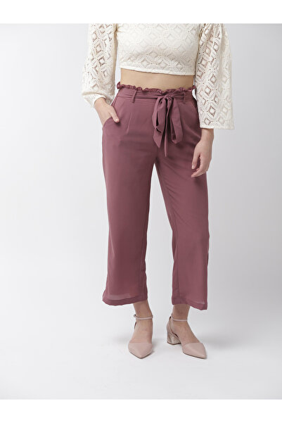 Mish By Styli Mauve High Rise Trousers with Tie-Up Waist