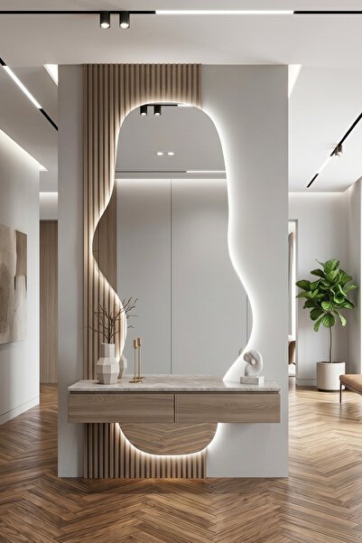 Mirror Home Decor Art LED Aydınlatmalı Organik Tasarım Duvar Aynası – Modern ...