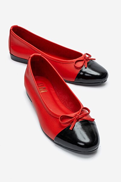 LuviShoes JENS Red Leather Black Genuine Leather Bowknot Pantofi de damă tip ...