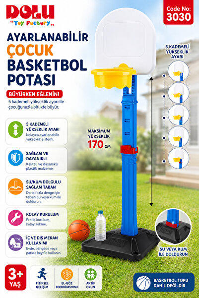 DoruCO Ayarlanabilir Çocuk Basketbol Potası 170 cm – 5 Kademeli Yükseklik Aya...