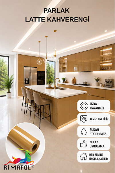 RİMAFOL Parlak Latte Kahverengi Yapışkanlı Mutfak -Dolap ve Mobilya Kaplama F...