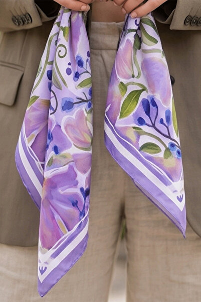 Lart du Leon Lilac Aura | %100 Ipek Fular | Suluboya Desenli, Özel Tasarım Ba...