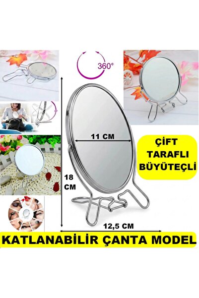HerŞey Marketing Çift Taraflı Büyüteçli Ayna, 11 Cm Makyaj Aynası, Metal Çerç...