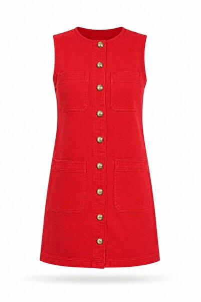 5in1Canpolat Red Denim Mini Dress 37485