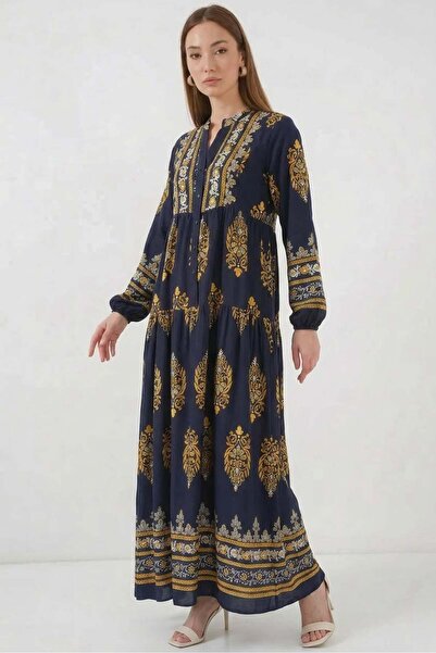 ALFA AKSESUAR 03 Women's Round Neck Belted Layered Skirt Authentic Patterned ...