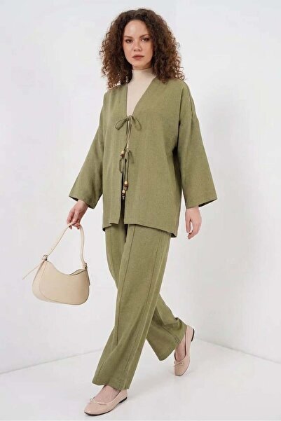 ALFA AKSESUAR 03 Women's Kimono Collar Viscose Green Double Set