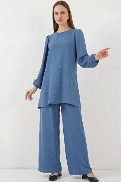 ALFA AKSESUAR 03 Women's Round Neck Balloon Sleeve Indigo Set