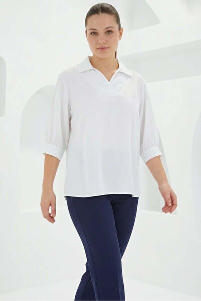 Generic Brand Women's Shirt Collar Short Sleeve Satin White Blouse