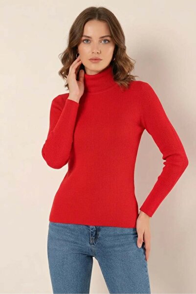 ALFA AKSESUAR 03 Women's Turtleneck Fit-Cut Knitwear Red Sweater