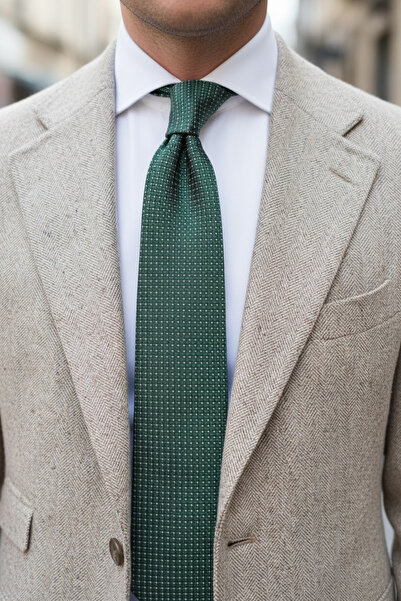 CROATE 100% Italian Silk Green Minimal Pattern Tie – 8 cm