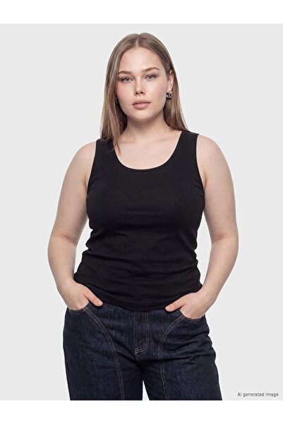 LC Waikiki Black plus size u-neck women's tank top