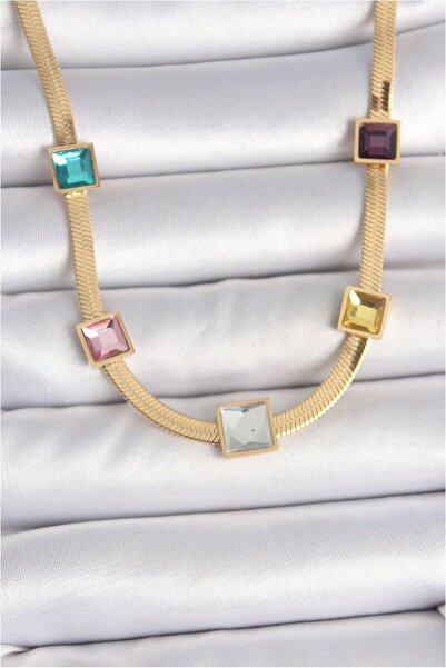 Generic Brand 316L Steel Gold Color Italian Chain Model Square Colored Zircon...