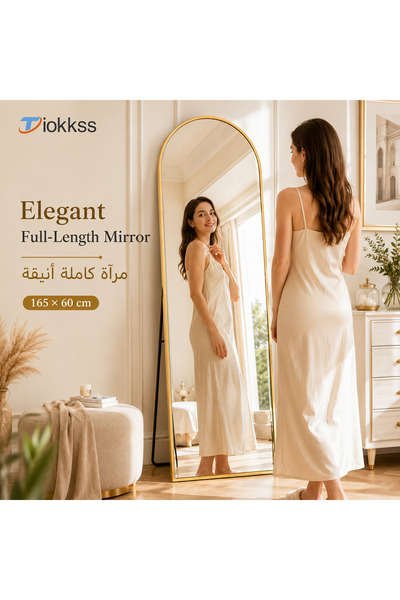 Tiokkss مرآة ذهبية مقوسة بطول كامل 165×60 سم، مرآة أرضية ومرآة متكئة على الحا...