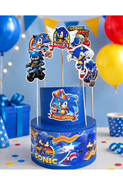 Fillikutum Sonic Themed Birthday Cake Set 2 Layer Styrofoam Cake Decoration P...