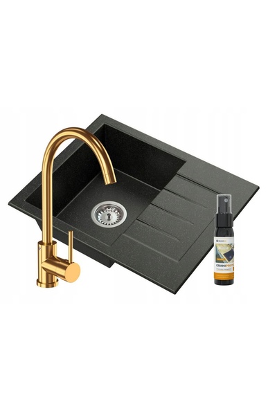 Granitan Chiuveta de granit Milano, Granitan, mixer de bucatarie Beta, Negru