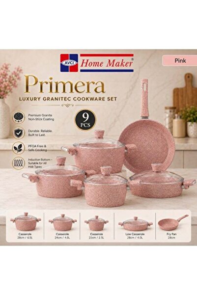 AVCI HOME MAKER Primera Luxury Granitec 9 Piece Non-Stick Cookware Set With G...