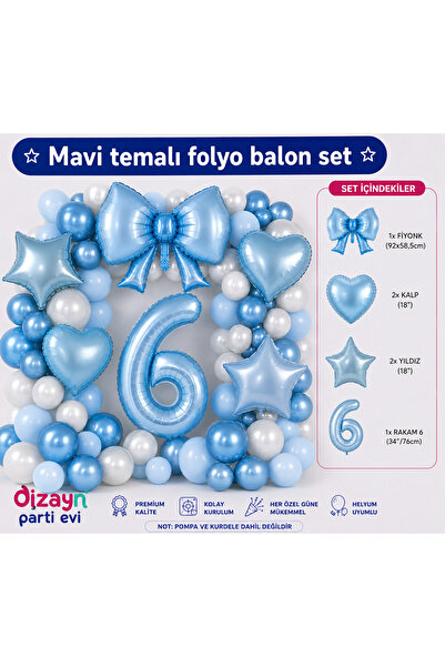 Dizayn Parti Evi Mavi Temalı Doğum Günü Folyo Balon Seti 1-2-3-4-5-6 Yaş Fiyo...