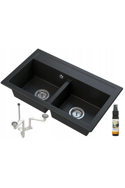 Granitan Chiuveta Granit Duet, 756x447x180mm, 2 cuve, negru, montare pe blat,...