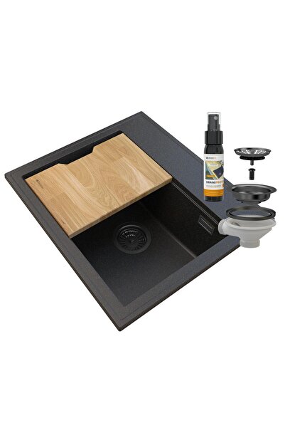 Granitan Set chiuveta bucatarie si spray, Granitan, Negru, Granit