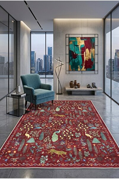 Pelura Halı Dijital Baskılı Modern Desenli Renkli Kaymaz Taban Yıkanabilir Halı