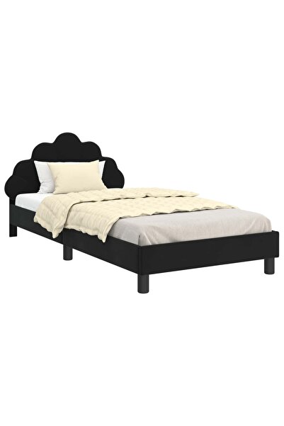vidaxl Cadru de pat pentru copii cu spătar Negru 90 x 200 cm Catifea