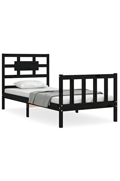 vidaxl Cadru de pat cu tăblie Small Single, negru, lemn masiv