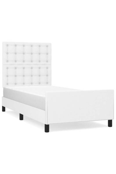 vidaxl Cadru de pat cu tăblie, alb, 90x200 cm, piele ecologică