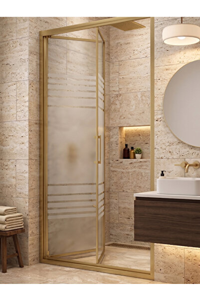 Waterline Duşakabin Ön Cephe Katlanır Akordiyon Kapı Gold Profil Wt-1024 Dese...