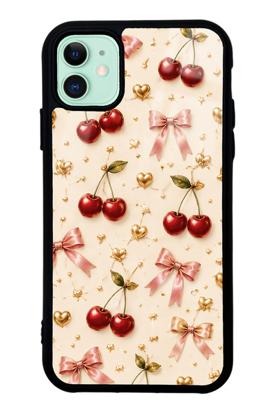 Spoyi iPhone 11 Cherry Ribbon Luxury Design Glossy Phone Case