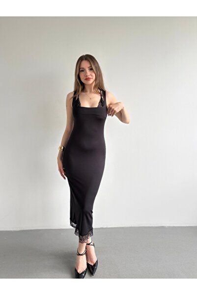 bbeox.com Dantel Kombineli Midi Elbise