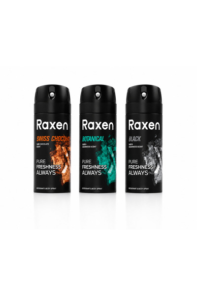 RAXEN Erkek Sprey Deodorant & Bodysprey (Swiss Chocolate, Botanical, Black )1...