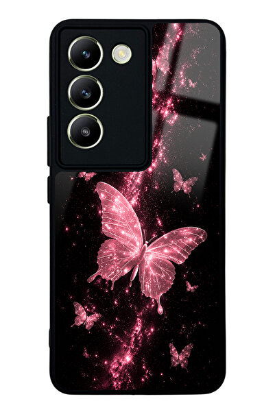 Spoyi Vivo V30 Lite Pink Galaxy Butterfly Tasarımlı Glossy Telefon Kılıfı