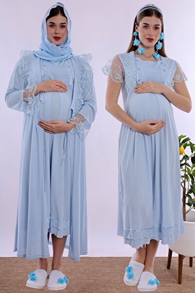 ByLohusa Effortt Maternity and Postpartum Nightgown Set with Soft Texture, Br...