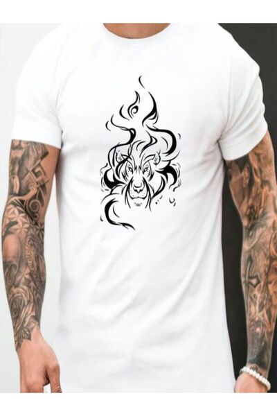 COZYWEAR White Oversize T-Shirt with Black Lion Figure