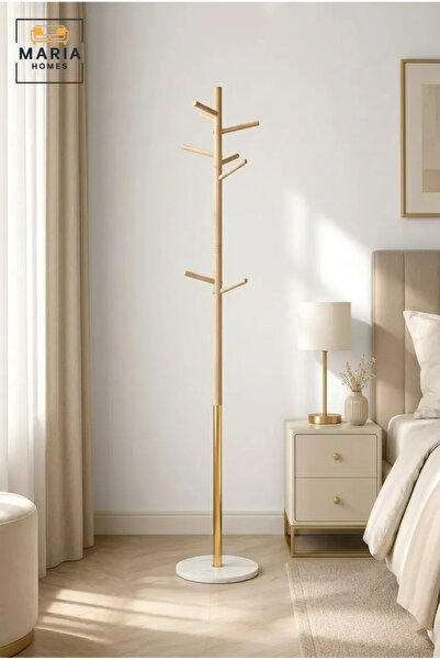 MARIA HOMES Modern Wooden Coat Rack with White Base and Gold Accent – Freesta...